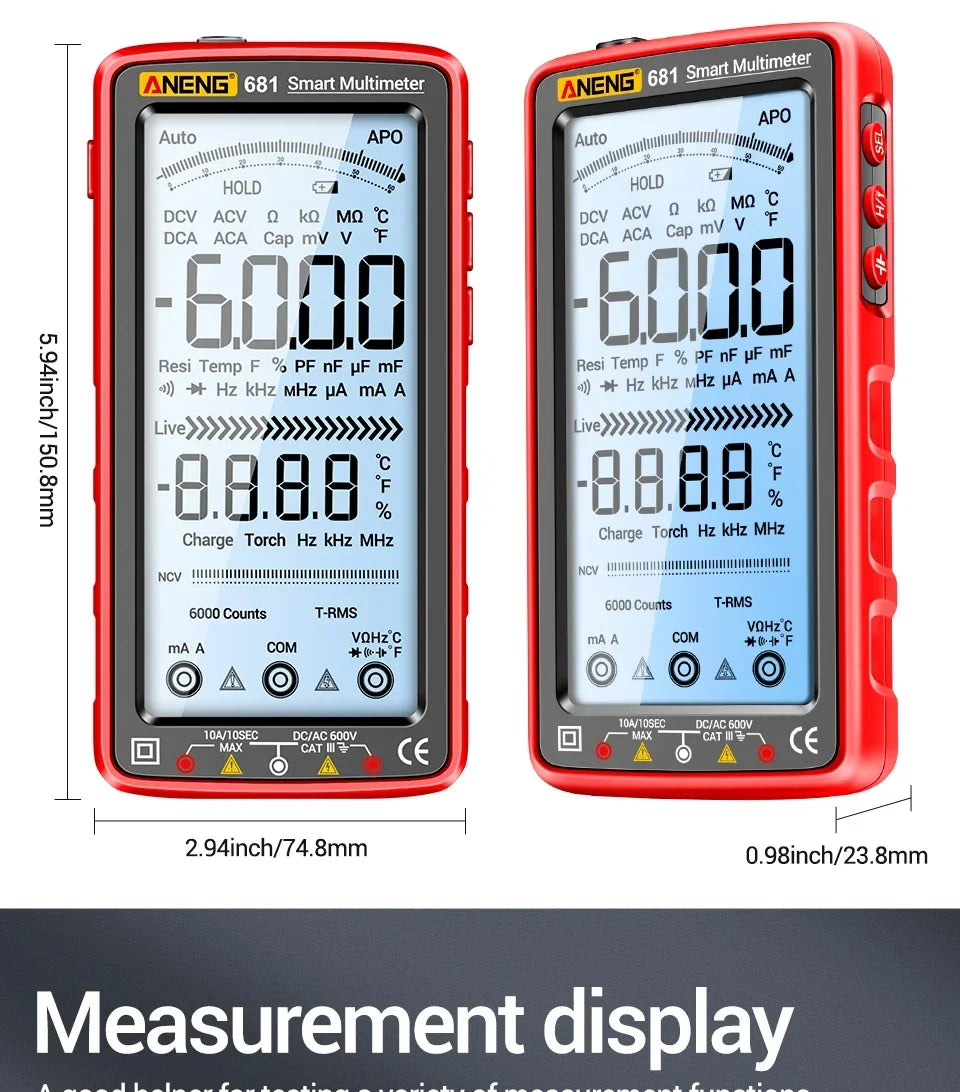ANENG 681 Smart Digital Multimeter Rechargable AC/DC Voltage Non-contact Voltage Tester Meter LCD Screen Current Tester Tools