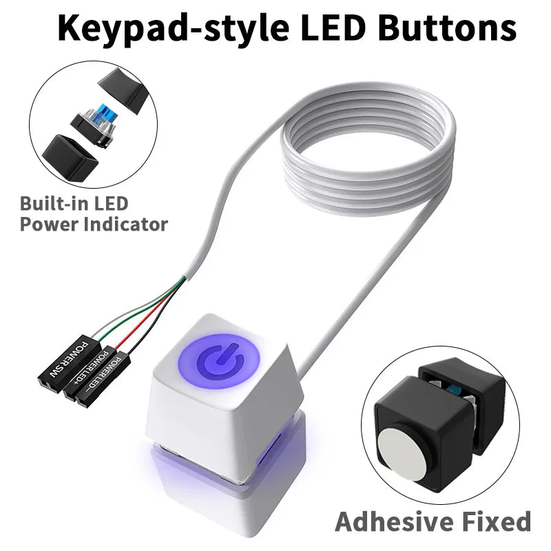 TEUCER Desktop Switch 2m Colorful LED Lights PC Motherboard External Start Power On/Off Button Extension Cable for Office Home