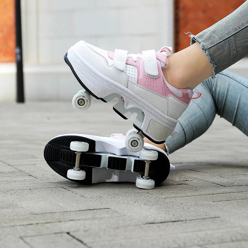Size 33 34 35 - 44 Deformation Roller Skates Shoes Double Row 4-Wheel Skates Roller Shoes Dual-Purpose Roller Sneakers Shoes
