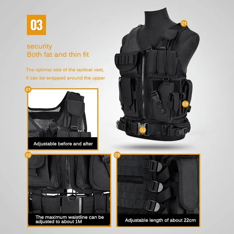 Adjustable Molle Tactical Vest Combat Body Armor Vests Security Guard Hunting Army Outdoor CS War Game Airsoft Training Jacket