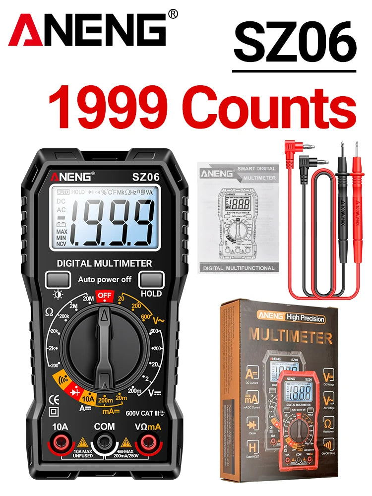 Digital Multimeter ANENG SZ06 AC/DC Ammeter 1999 Counts Multitester 600V Voltmeter Multimetr Voltage Resistance Meter Diode Tool