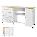 "Sewing Machine Table Cabinet with Wheels & Wooden Pegs-Folding Multipurpose Charging Station Compact Design"