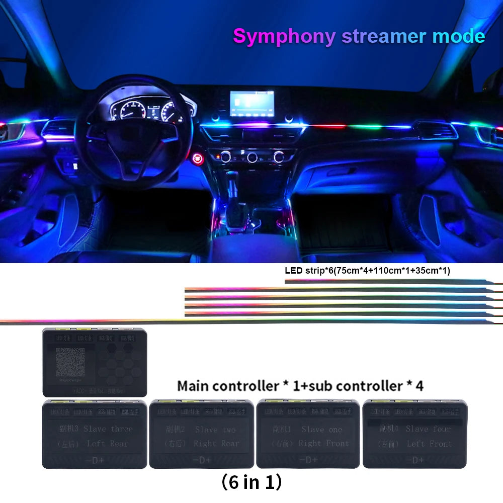 Newest Car LED Dual Zone Hidden Ambient Light Smoke Matt Black Acrylic Strip Symphony Interior Decoration Atmosphere Light Kits