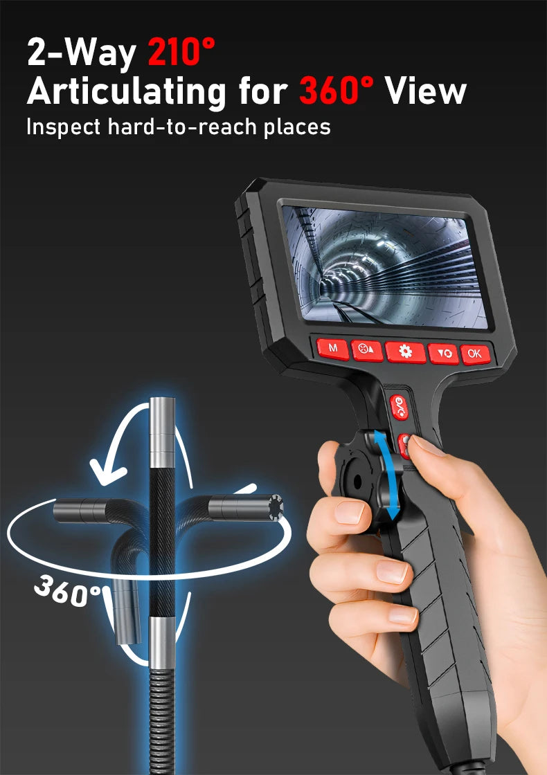 5Inch Borescope, Two-Way Rotary 360° Industrial 3.9mm Camera for Automotive Repair, Plumbing Inspection