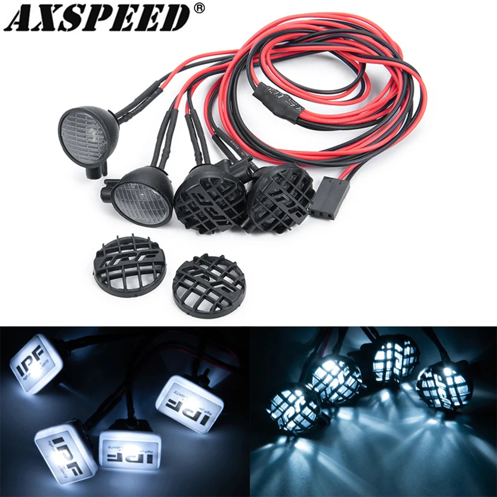 AXSPEED RC Car Roof Lights Round/Square 4LEDs Headlamp IPF Sticker for 1/10 Axial SCX10 TRX4 TRX6 TF2 Tamiya CC01 D90