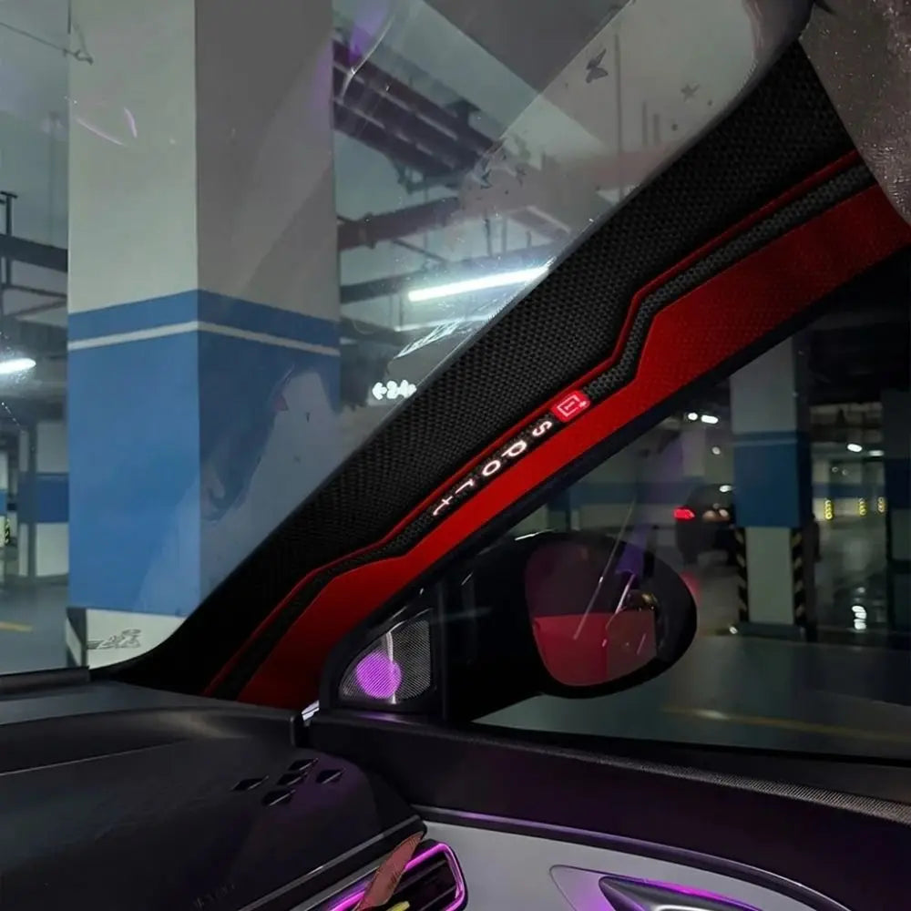 2 Pcs Sporty Pattern Car A-Pillar Stickers Carbon Fiber Black Red Car Interior Stickers Scratch-resistant Self-adhesive