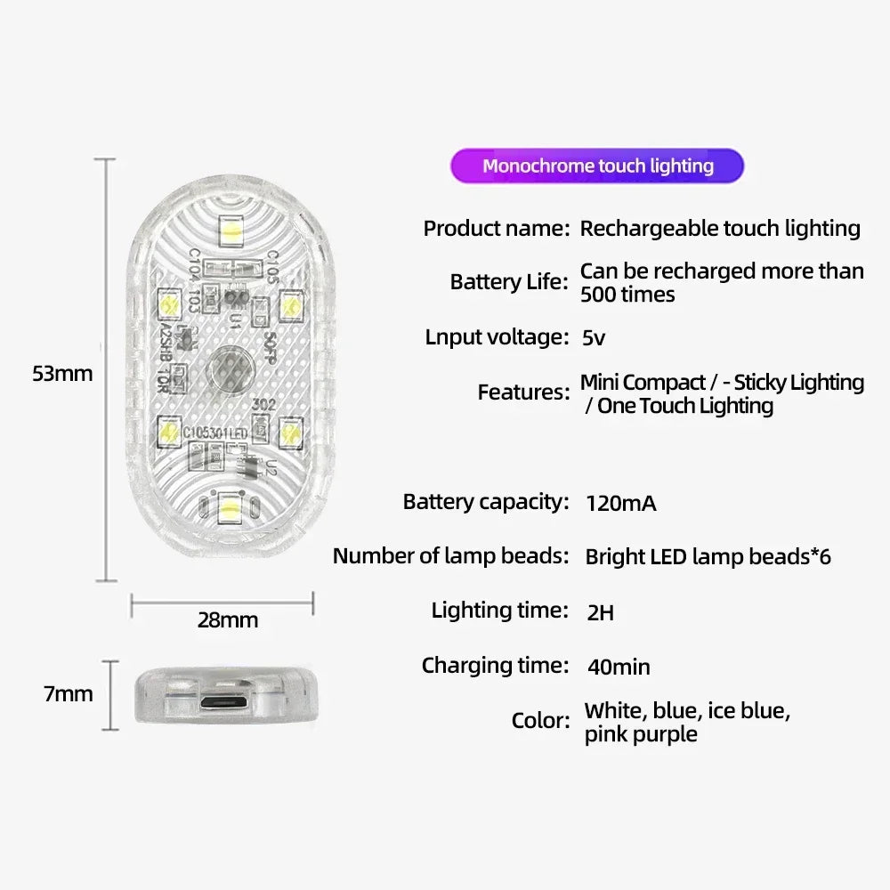 Touch Light Hand Car Roof Magic stickers Lamp Indoor Car Lighting Night Reading Light Reading Lamp Car Interior Lights