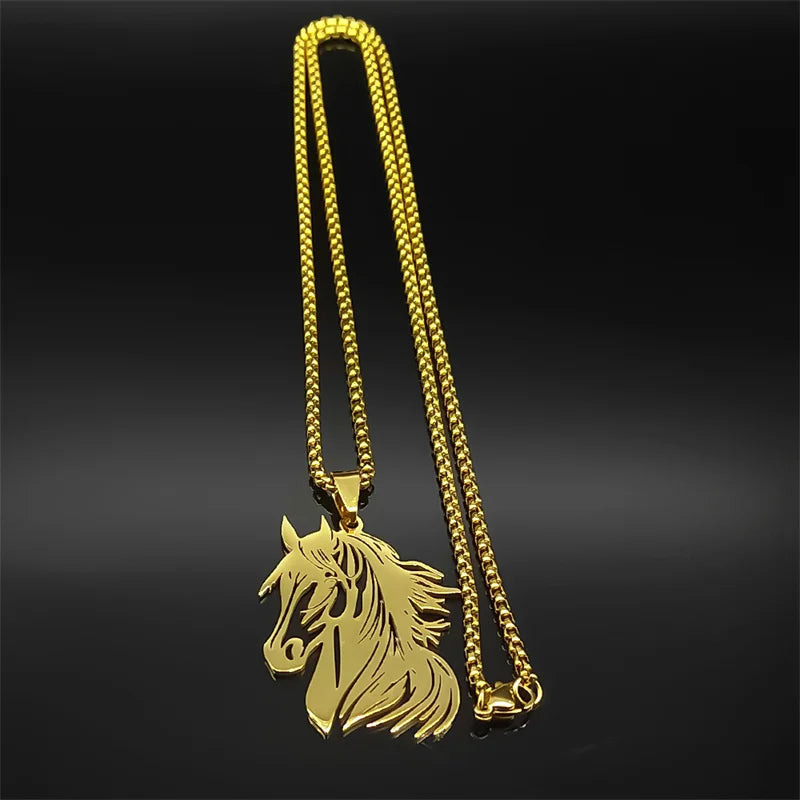 Hollow Horse Head Pendant Necklace for Women Men Stainless Steel Gold Silver Color Animal Chain Necklaces Gift Jewelry collar