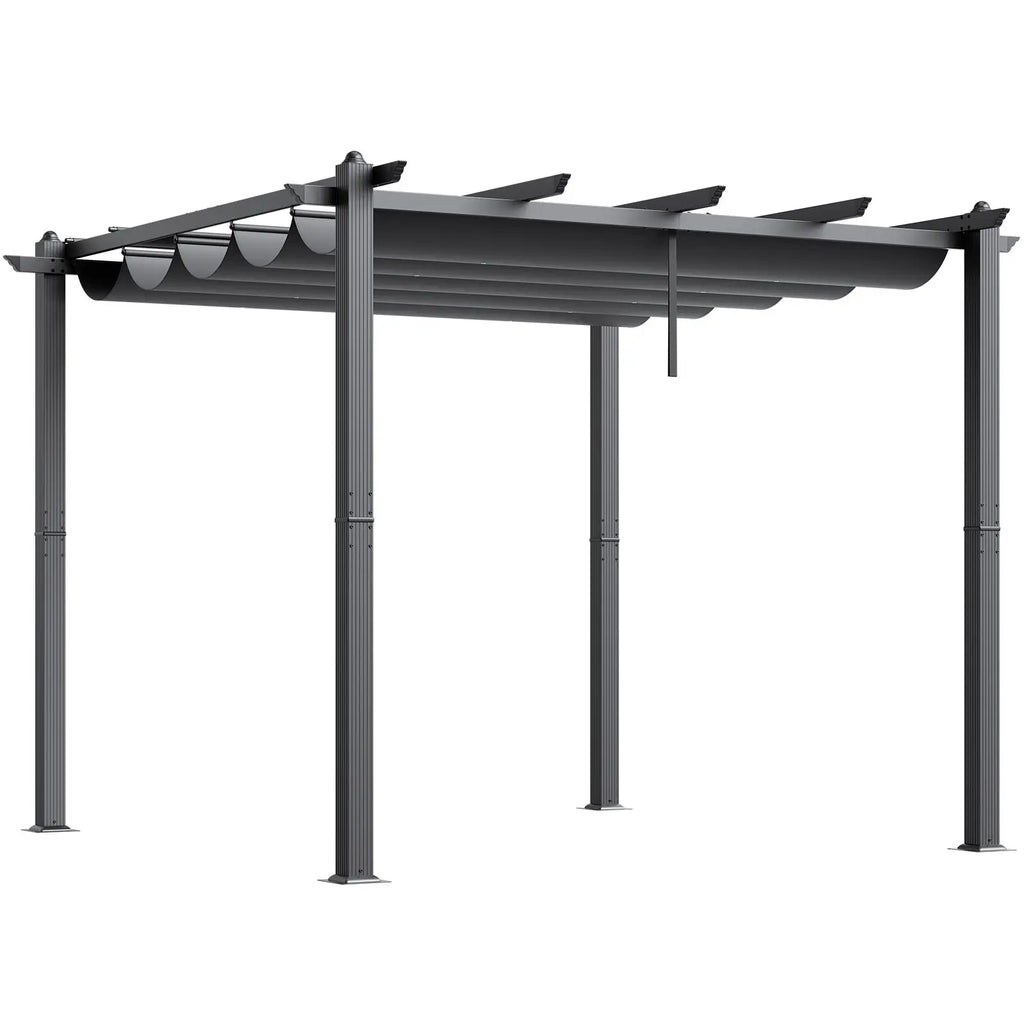 10FT X 10FT Modern Outdoor Retractable Pergola with Aluminum Canopy Sun Shade for Courtyard