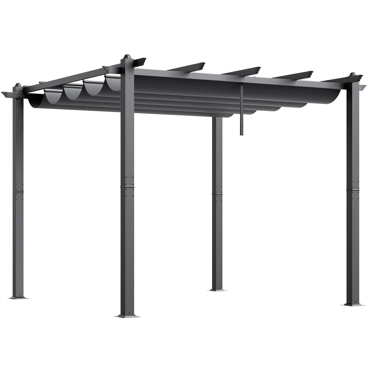 10FT X 10FT Modern Outdoor Retractable Pergola with Aluminum Canopy Sun Shade for Courtyard