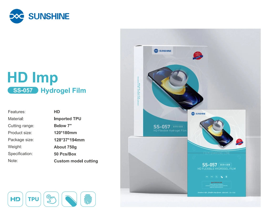 Sunshine Flexible Hydrogel Film SS-057 SS-057A SS-890C Cutting Machine SS-075S TPU Privacy Screen Protective Film With QR CODE