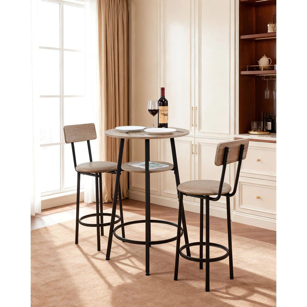 Set of 3pcs 23.5\" Rounded Corner Bar Tables with Two Stools Comfortable Pub Table Furniture