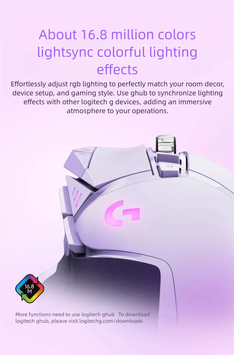 New Logitech G502 HERO Wired Mouse Pink Gaming Mouse 25600DPI Esports Mouse RGB Nebula Series