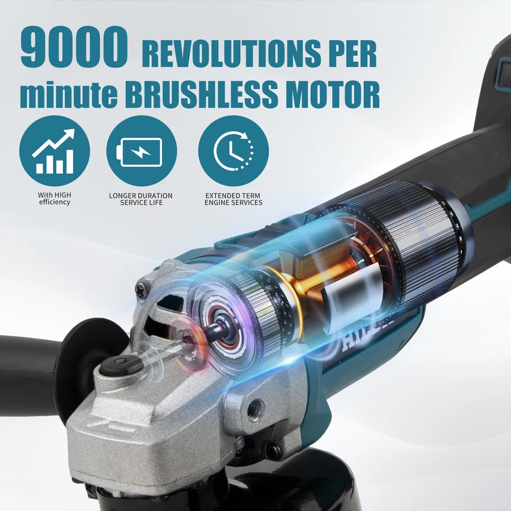 HILDA 21V Handheld Brushless Angle Grinder Cutting Rechargeable Electric Power Tool Polishing Machine Grinder for Makita Battery
