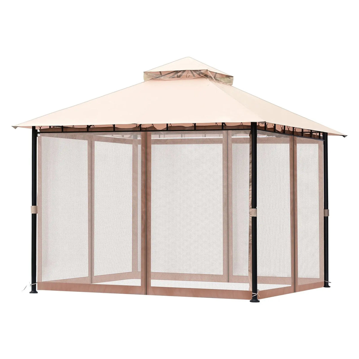"10x10 FT Metal Frame Patio Gazebo with Mosquito Netting & PU Coated Polyester Canopy for 6-8 Person Backyard"