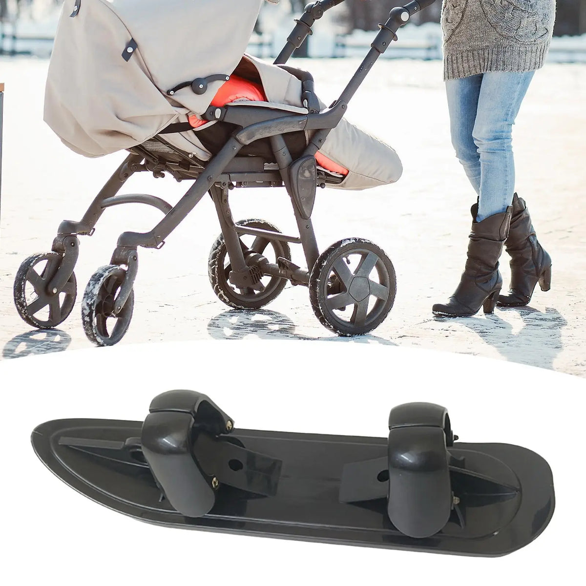 Ski Board Sled 2 in 1 Outdoor Winter Snowboards Stroller Skis Glider Snowboards for Cycling Bicycle Jogging Sports Outdoor Paths