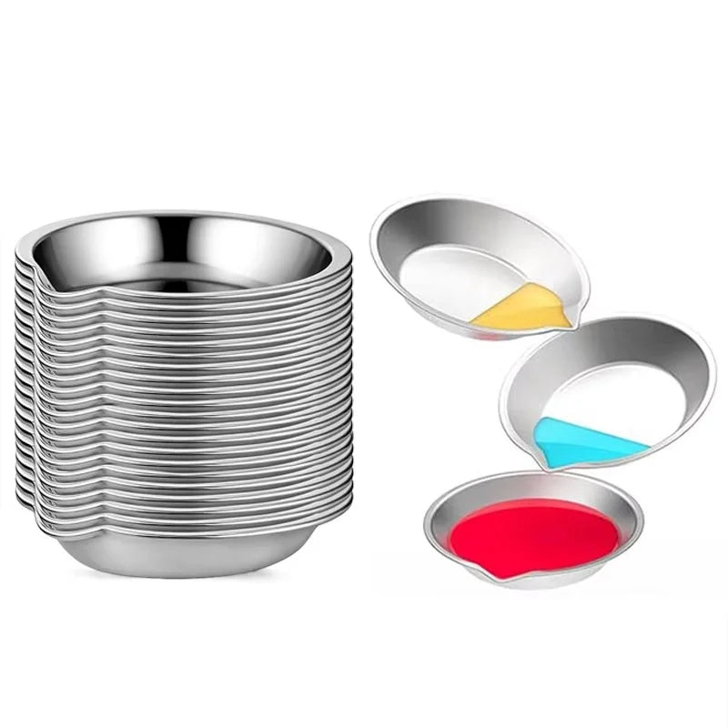1-10pcs Stainless Steel Painting Palette Spouted Color Bowls Oil Paint Trays Paint Color Mixing Cups For Art Stationery Supplies