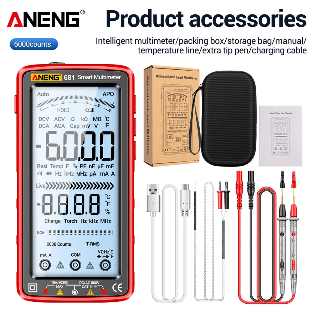 ANENG 681 Smart Digital Multimeter Rechargable AC/DC Voltage Non-contact Voltage Tester Meter LCD Screen Current Tester Tools