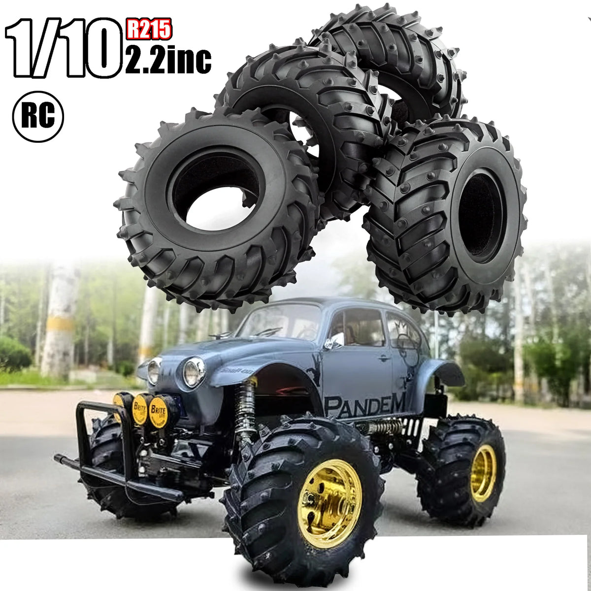 2.2 Inch High Grip Tires for 1/10 RC Crawler, 128mm Rubber Wheels for Axial SCX10 TRX4, Upgrade Climbing Performance