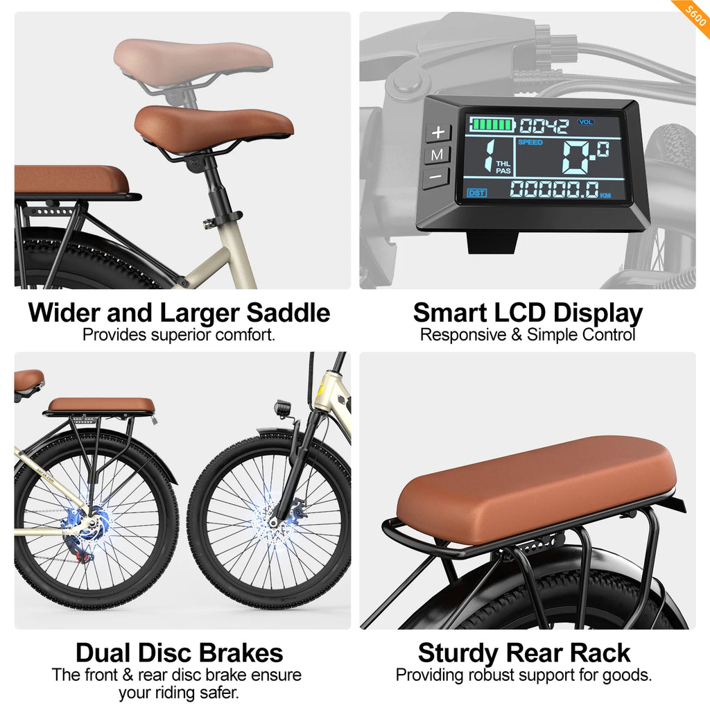 Aairsk EU Free Delivery 250W 36V 13AH Lithium Battery Step Through Removable Battery Electric Bike 26 Inches Tire City EBike