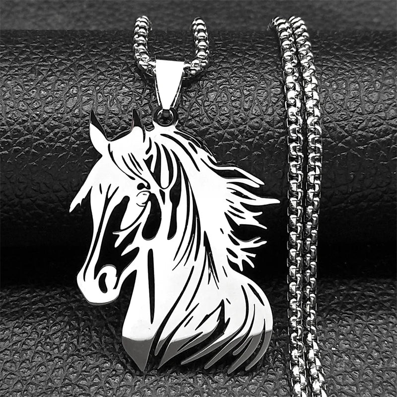 Hollow Horse Head Pendant Necklace for Women Men Stainless Steel Gold Silver Color Animal Chain Necklaces Gift Jewelry collar