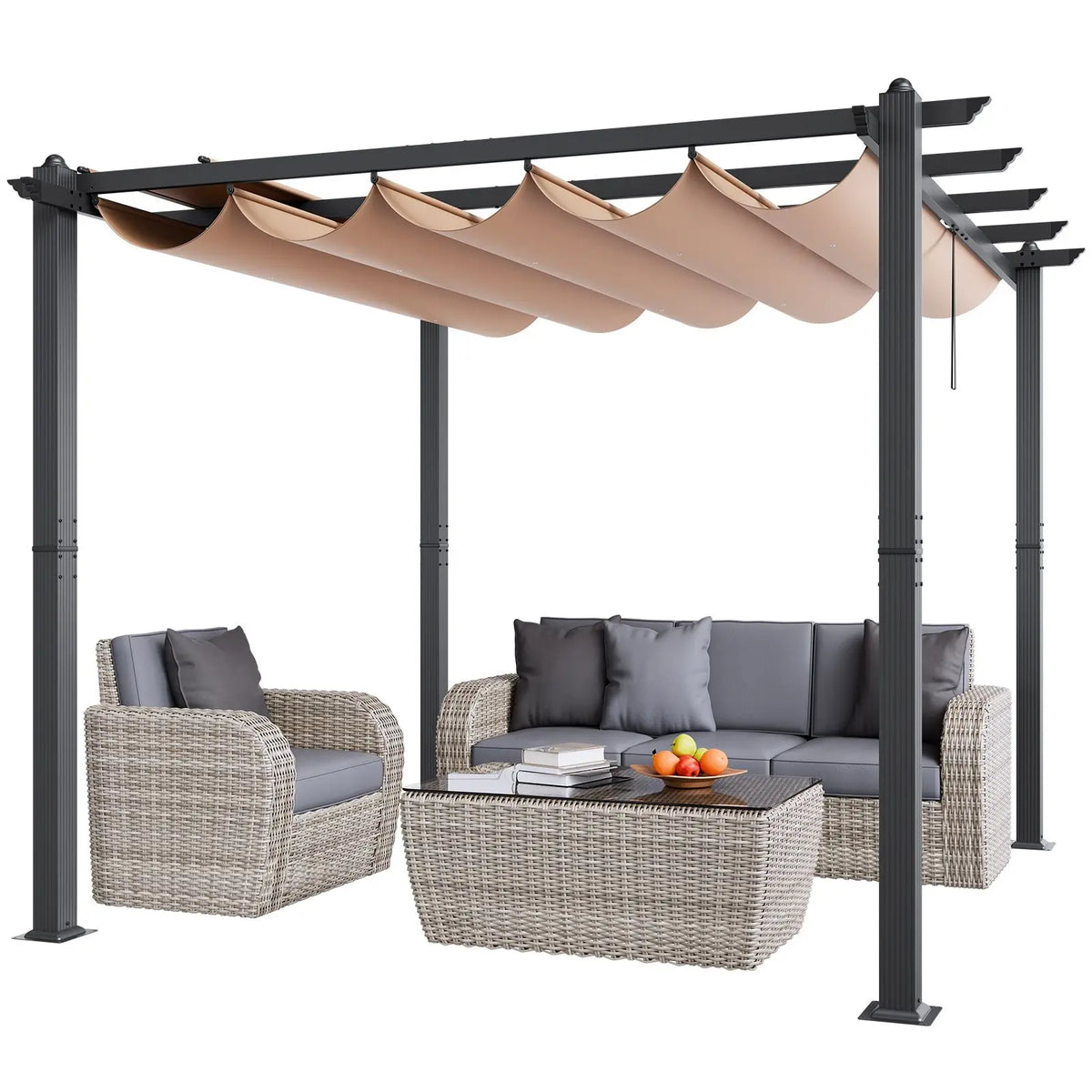 "10FT X10FT Modern Aluminum Pergola Sun Shade Canopy for Courtyard Outdoor Use"