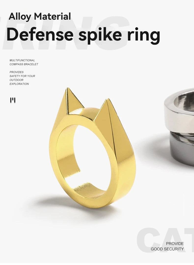 Cat Ear Shape Ring - Unisex Window Breaker Rings, Safety Spike Rings, Small Anti-Wolf Rings, Punk-Style Zinc Alloy Jewelry 3pcs