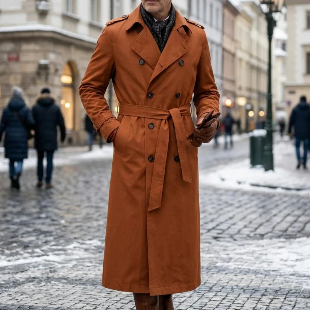 New Men's Trench Autumn Super Long Windbreaker - Double-Breasted with Belt | Thin & Loose Streetwear Casual Long Jackets for Man