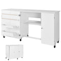 "Sewing Machine Table Cabinet with Foldable Design Compact Wheels Wooden Pegs & Storage Trays"