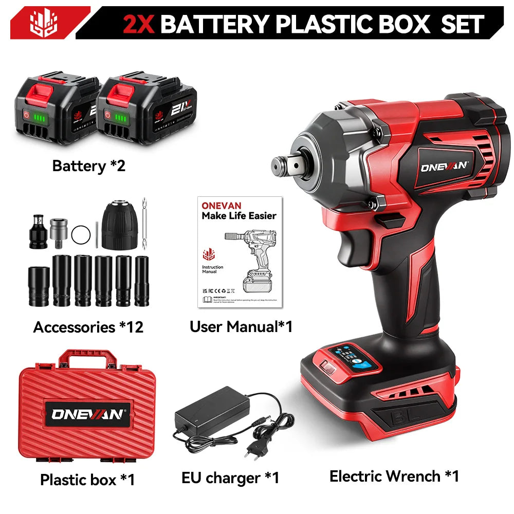 ONEVAN 1200N.M Torque Brushless Electric Impact Wrench 1/2Inch Cordless Wrench Screwdriver Power Tool For Makita 18V Battery Pin