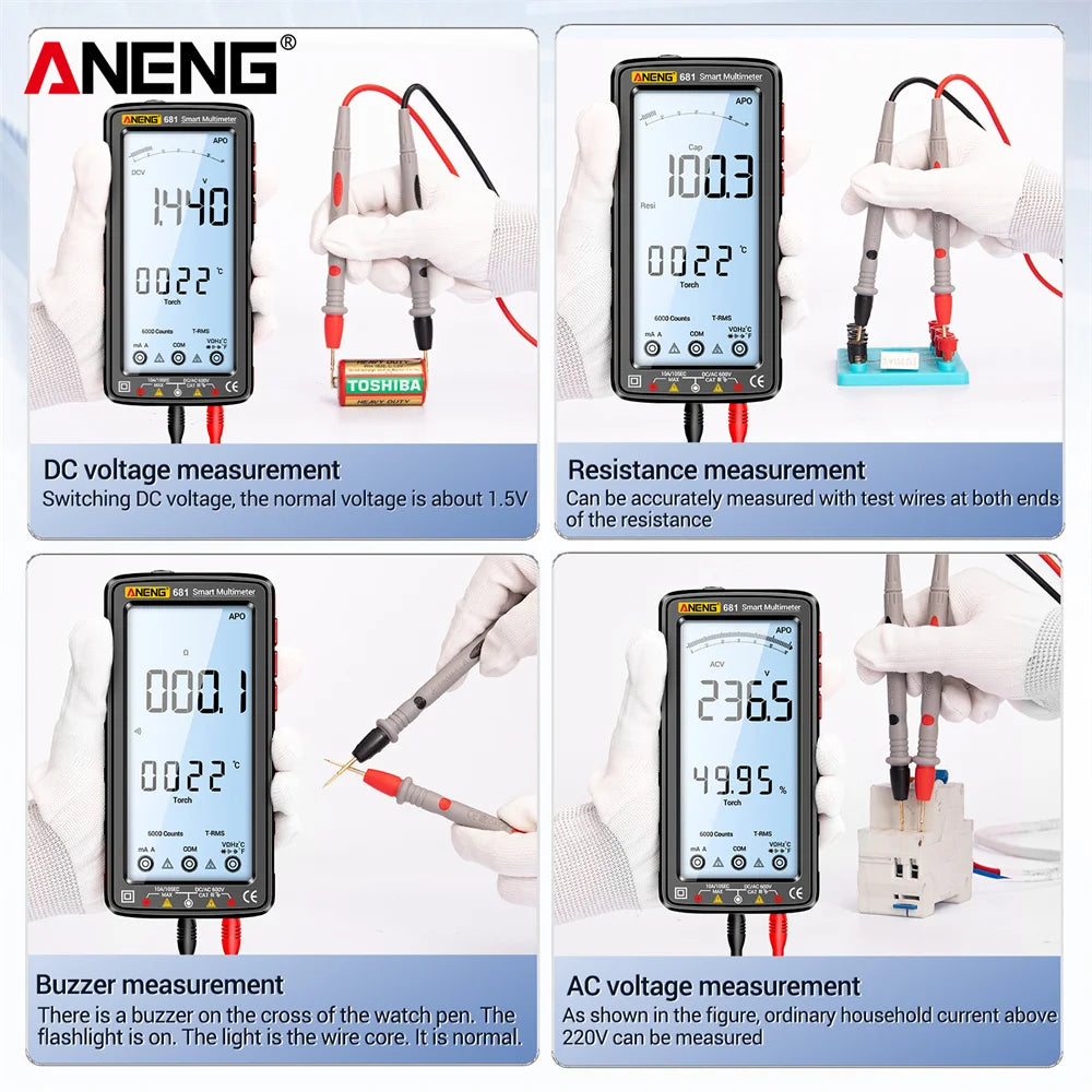 ANENG 681 Smart Digital Multimeter Rechargable AC/DC Voltage Non-contact Voltage Tester Meter LCD Screen Current Tester Tools
