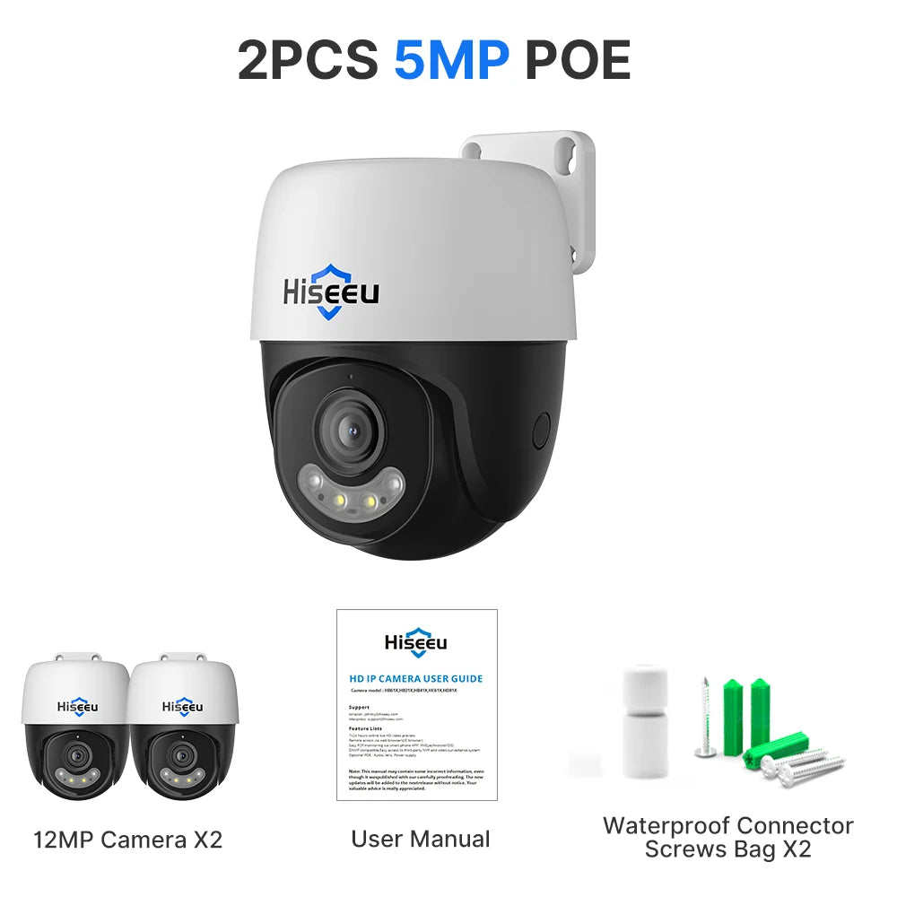 Hiseeu 5MP 4K 8MP POE PTZ IP Camera Night Vision Waterproof Security Video IP Camara Onvif Security CCTV Camera H.265