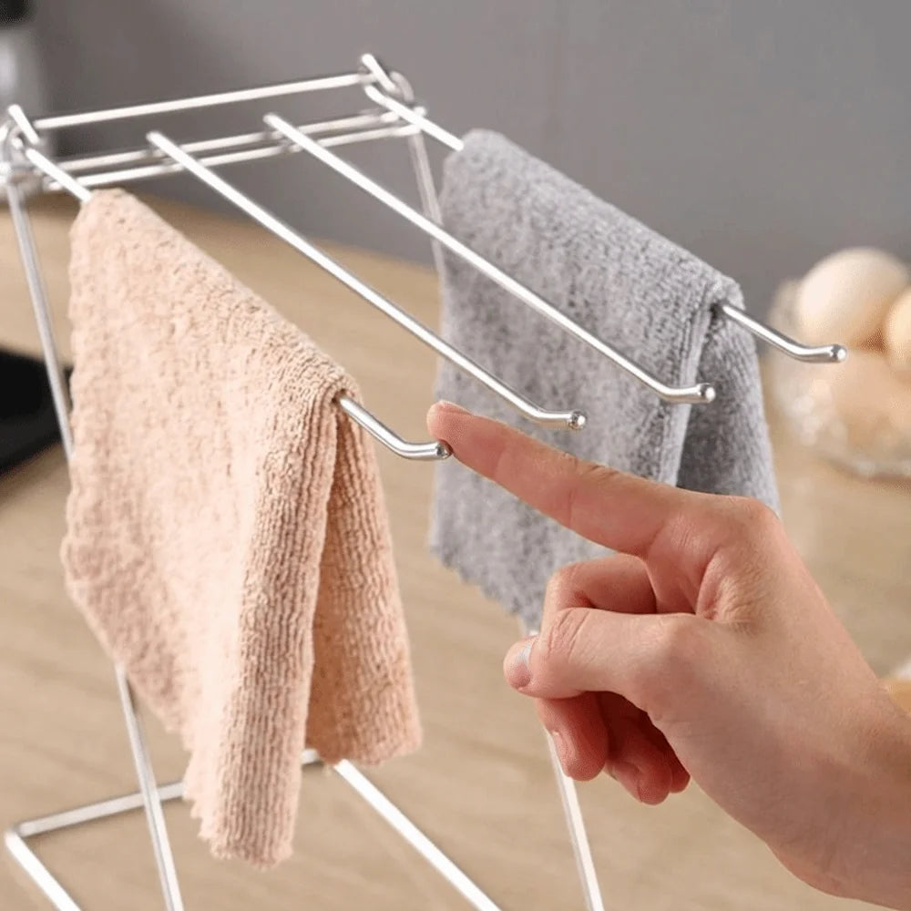 Stainless Steel Dishcloth Hanging Shelf Foldable Design Portable Rag Drain Holder Rustproof Quick Dry Kitchen Cloth Drying Rack