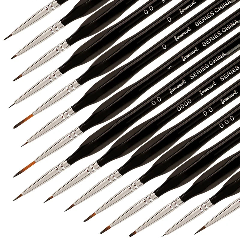 15 Pcs Miniature Hook Line Pen Painting Nylon Hair Multi Shape Pen Head Gouache Watercolor Oil Paint Artists Hand Painted Brush