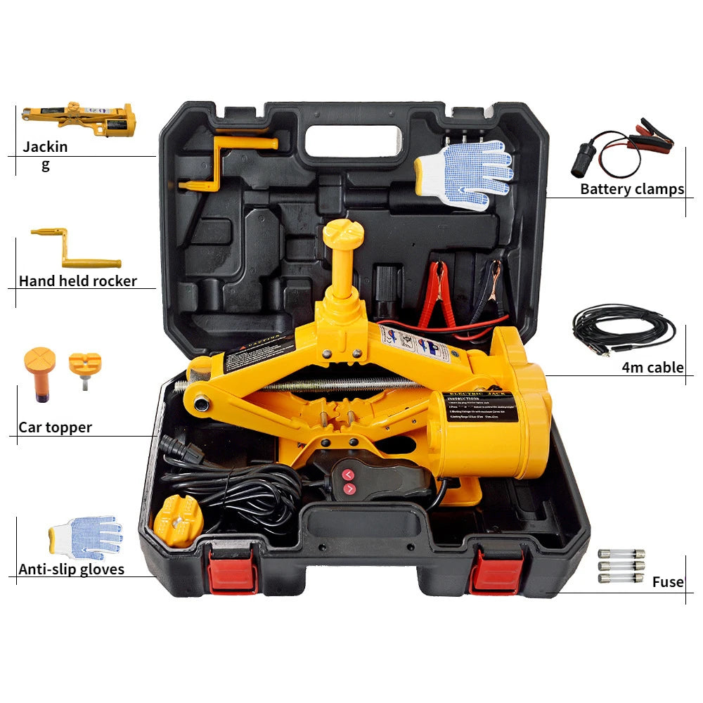 3 Ton Electric Car Jack Kit Lifting Set 12V 3 in 1 Scissors Car Jacks with Impact Wrench and Pump Auto Lift Repair Tools