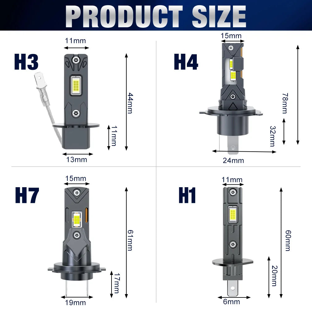 2Pcs H1 H3 Headlight Bulbs Canbus No Error H4 H7 25000LM 70W Auto Mini LED Turbo Bulb For Car 6500K Automobile Lamp Plug & Play