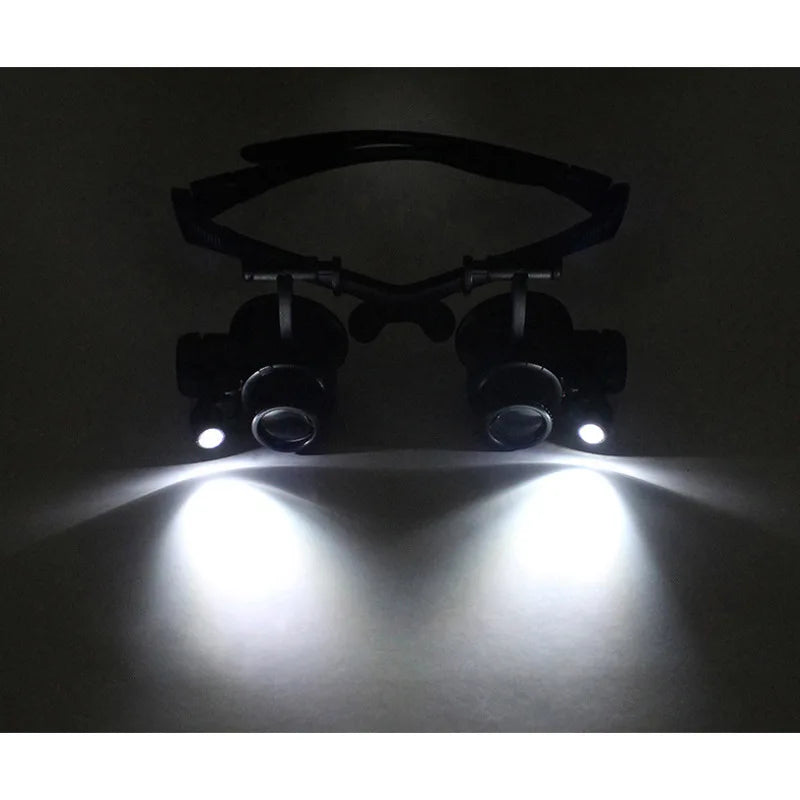 Head Mounted Magnifier With LED Light Magnifying Glass 2.5/4/6/8/10/15/20/25x Len For Close Work Electronic Jewelry Watch Repair