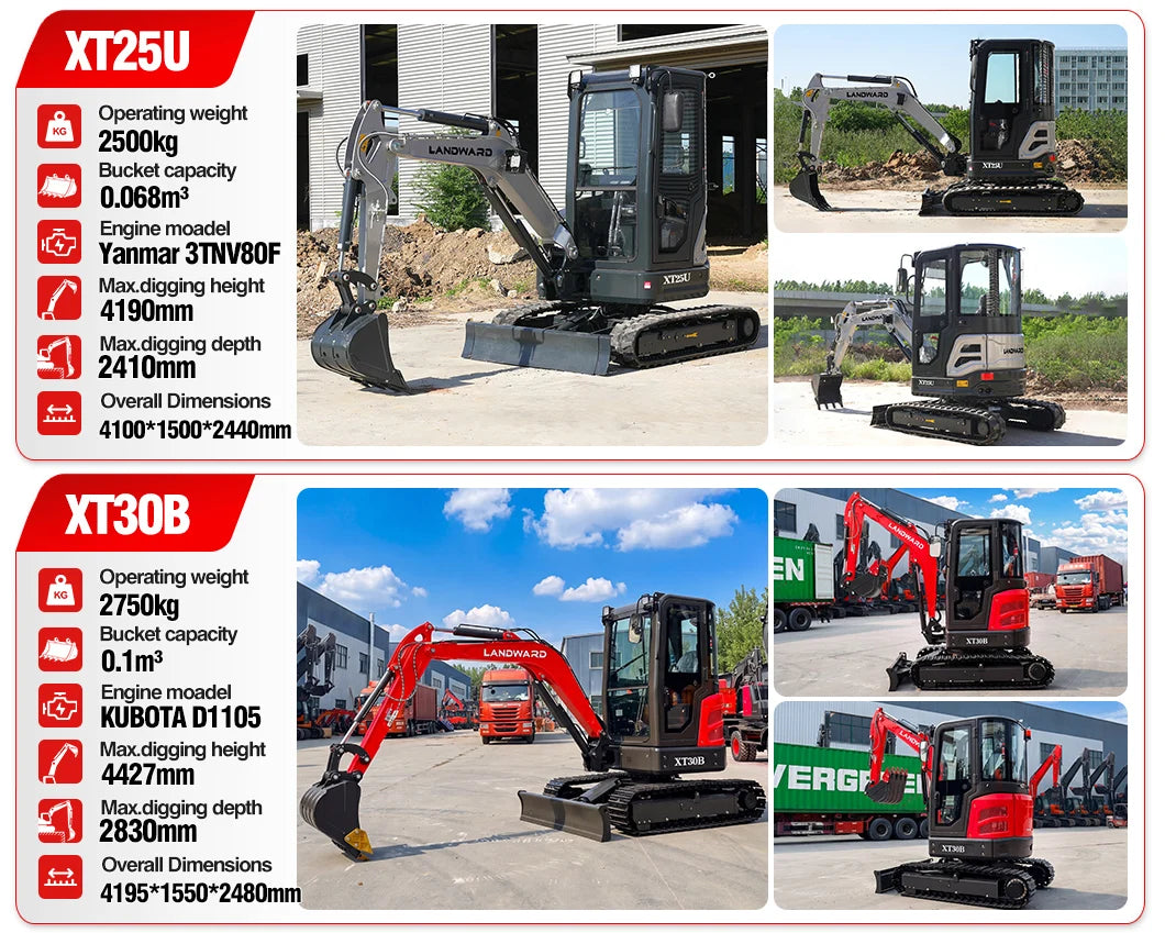 New 2.5 Ton Mini Excavator Agriculture Excavators XT25U Optional Diesel Engine Customize Euro 5 Hydraulic Crawler Mini Excavator
