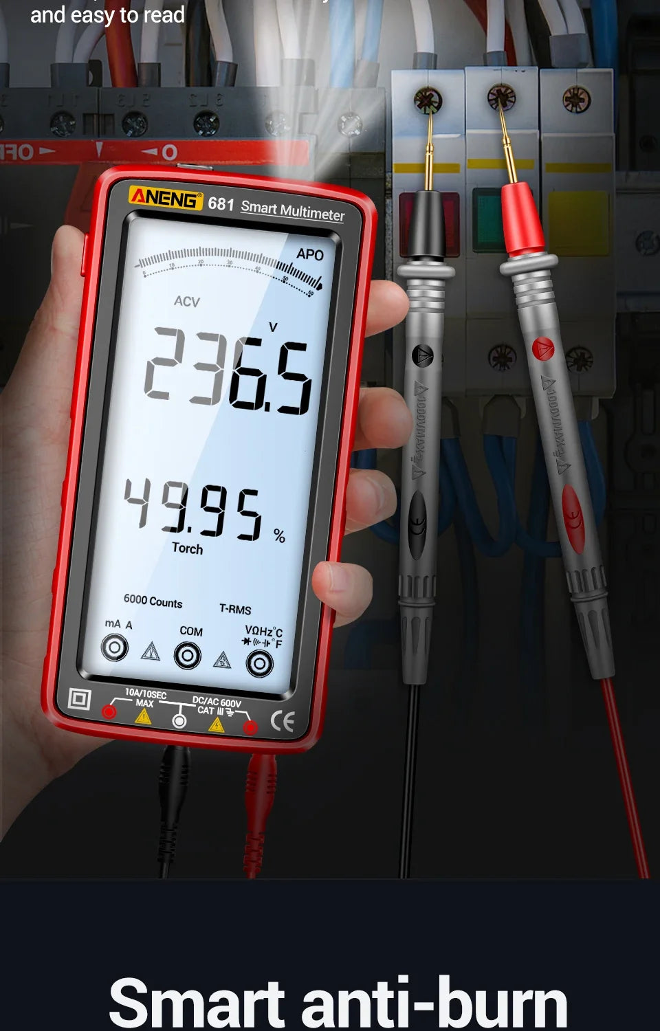 ANENG 681 Smart Digital Multimeter Rechargable AC/DC Voltage Non-contact Voltage Tester Meter LCD Screen Current Tester Tools