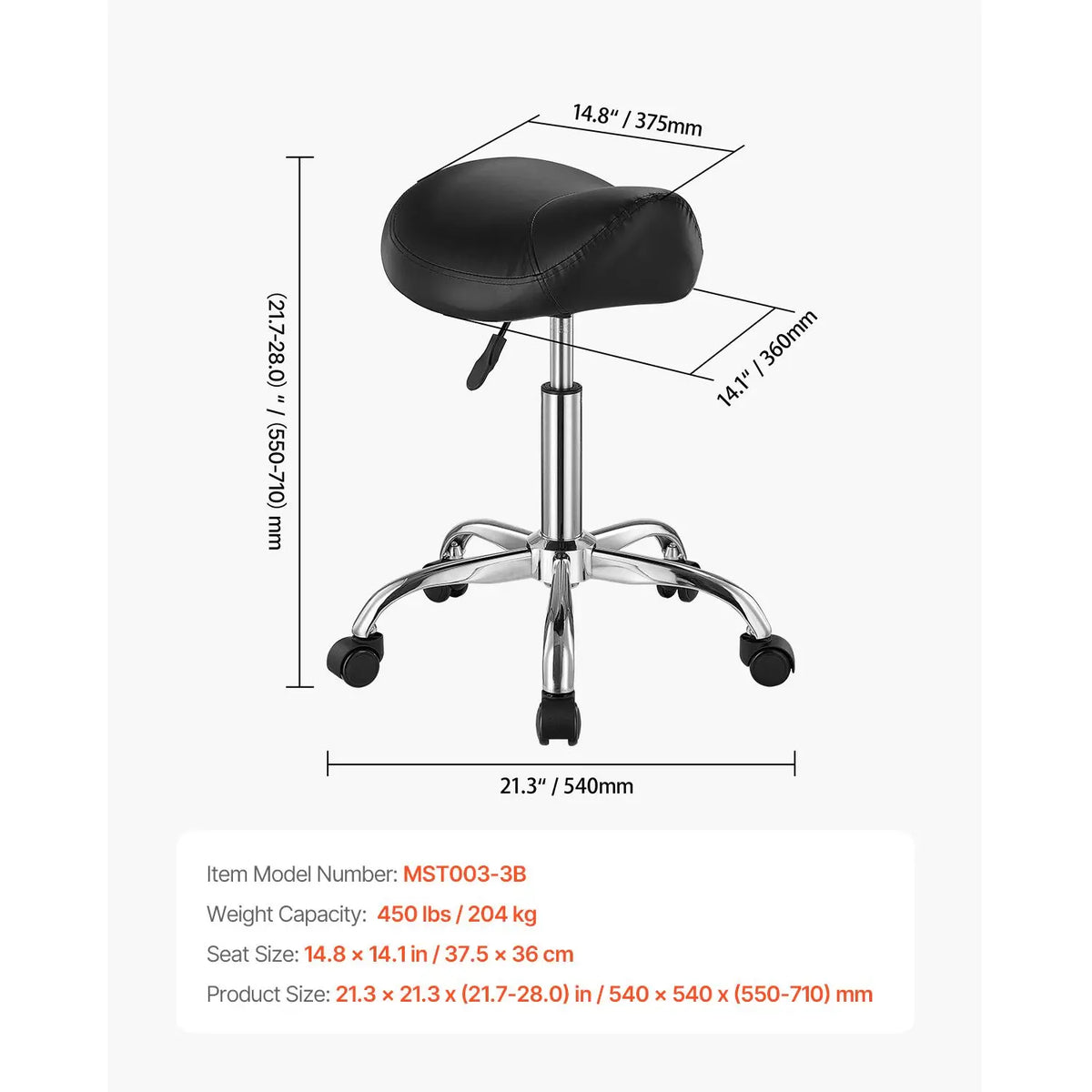 "Salon Furniture 450 LBS Weight Capacity Ergonomic Rolling Saddle Stool Height Adjustable Thickened PU Leather Swivel"