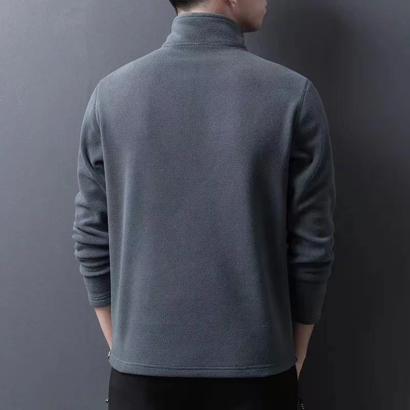 Autumn Winter New Warm Polo Shirts Men's Lamb Wool Sweatshirt Standing Neck Half Zip Long Sleeve Fashion Versatile Men Tees Tops