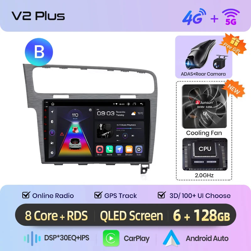 Junsun AI 4G LTE Wireless CarPlay Android Auto Car Radio For VW Volkswagen Golf 7 2013 2014 2015-2017 GPS Navi BT DSP RDS FM