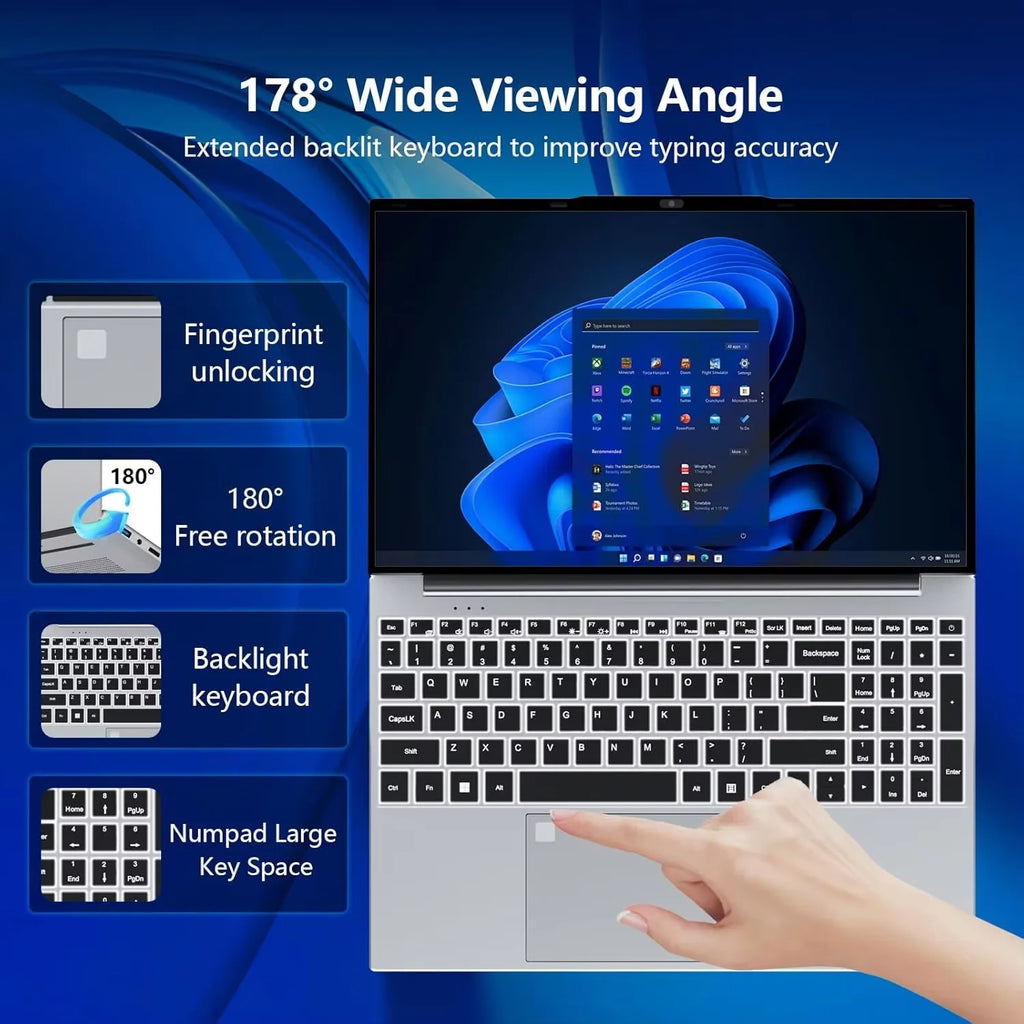 2026 Brand New Intel I9-10980HK 15.6 Inch Backlit Fingerprint Unlock Laptop Windows 11 Office Study NoteBook Gaming Computer PC