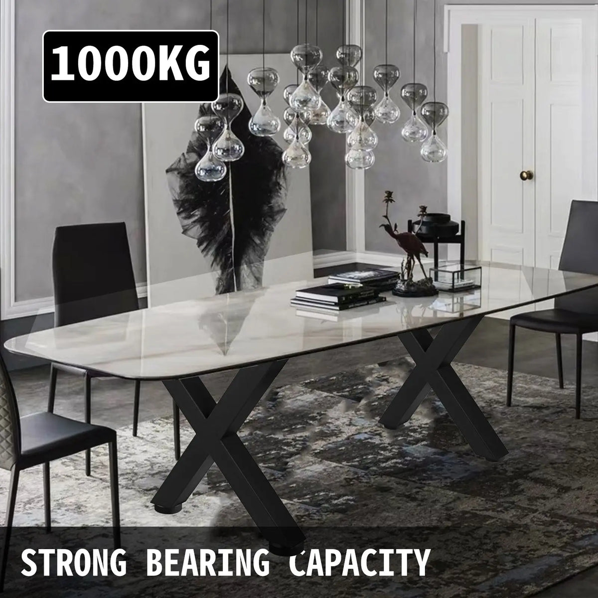 Set of 2 Heavy Duty 3.1\" Square Box Section X Frame Table Legs 28\" Height 31\" Width for Park Dining Table