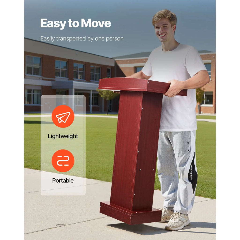 41-Inch Elegant Design Wooden Podium Stand MDF Lectern with Wide Reading Surface Laptop Desk Edge Stopper for School Application