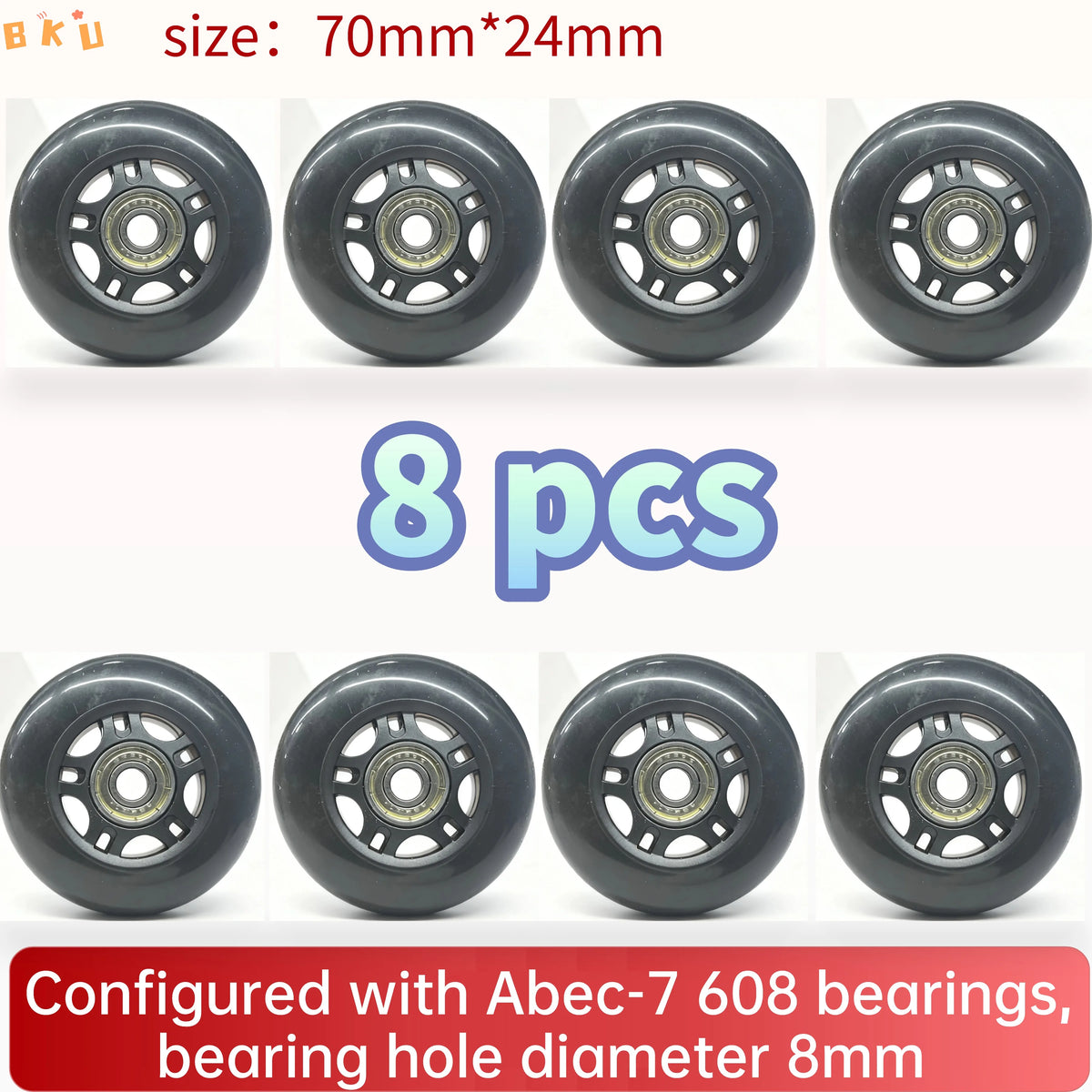 8-Pack Full Set Roller Skate Replacement 70mm Wheels, High-Speed Abec-7 608 Bearing Wheels for Skateboard/Scooter/Luggage