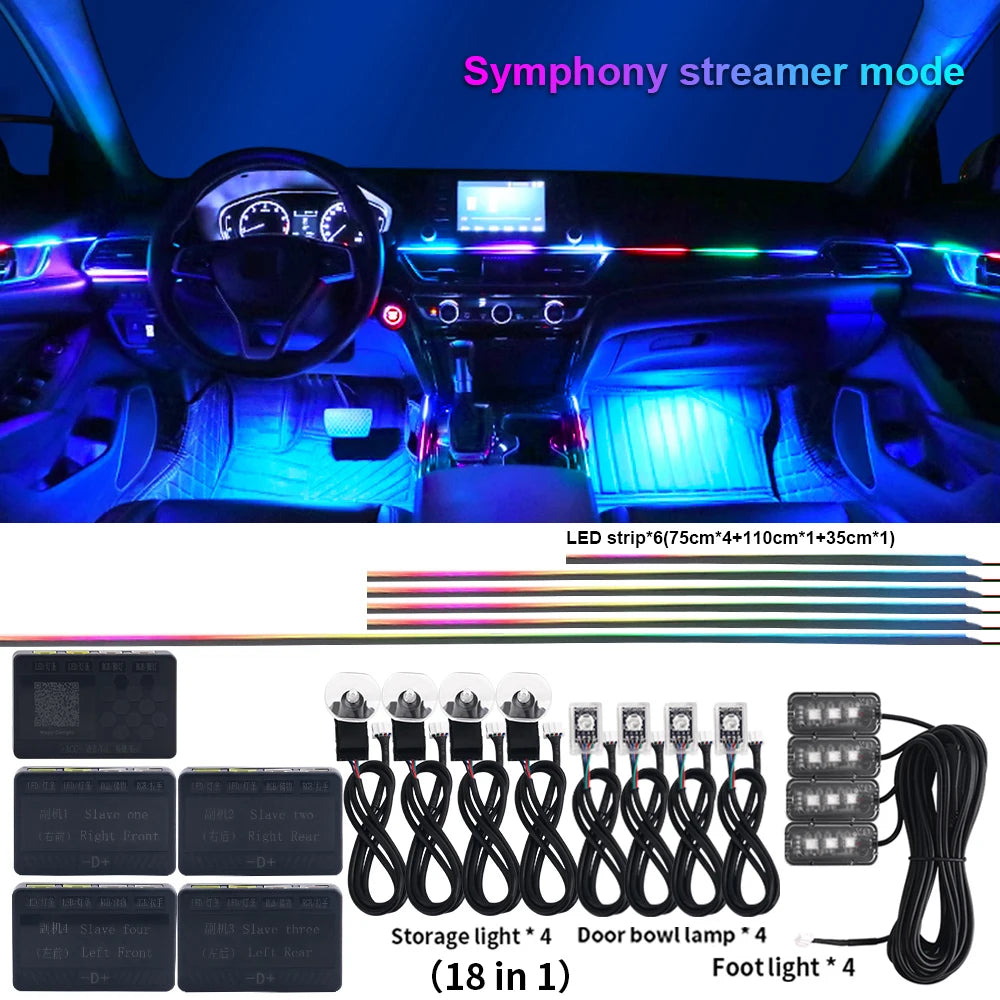 Newest Car LED Dual Zone Hidden Ambient Light Smoke Matt Black Acrylic Strip Symphony Interior Decoration Atmosphere Light Kits