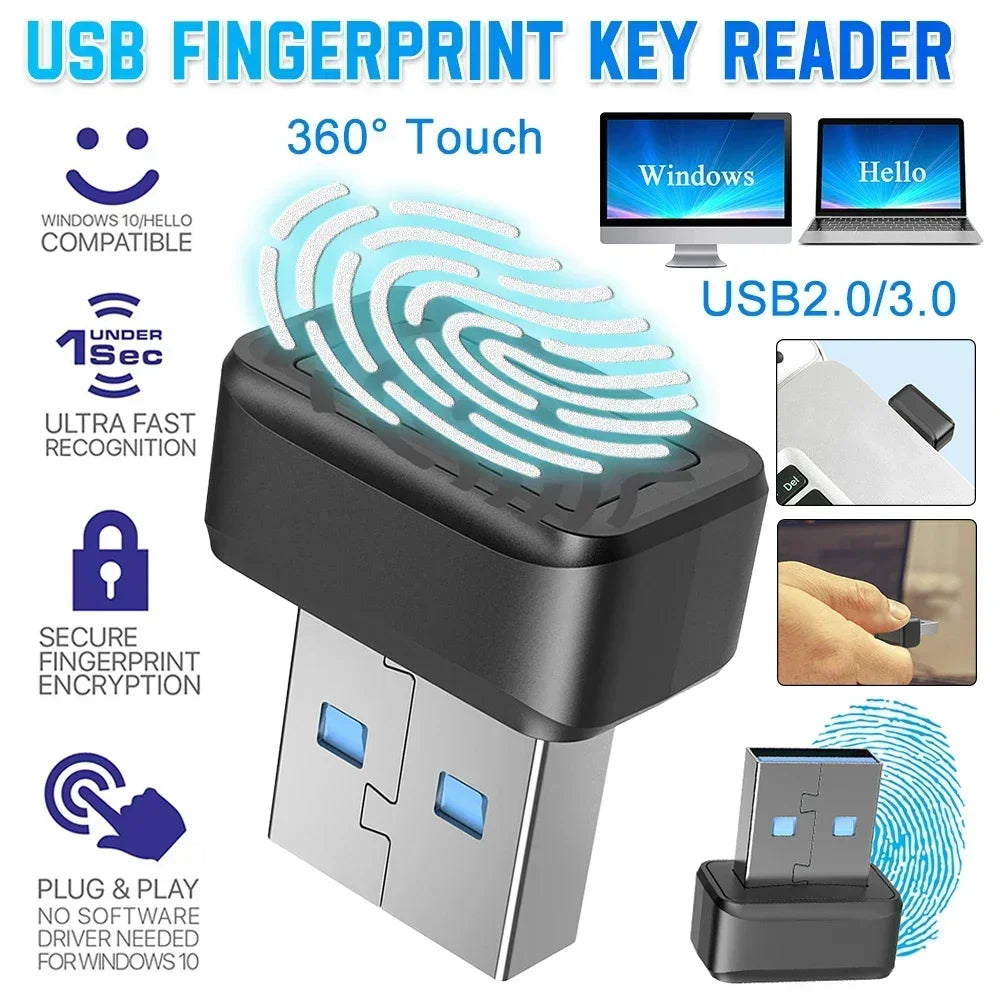 USB Fingerprint Key Windows Compatible Biometric Scanner for Password Free Login Ideal for PC Security
