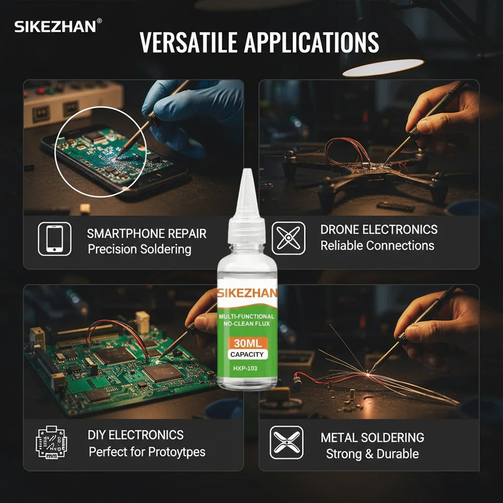 Professional Solder Flux Liquid HXP-103 High Activity No-Clean Flux for Phone Motherboard Rework SMT SMD SIKEZHAN 30ml Fluid