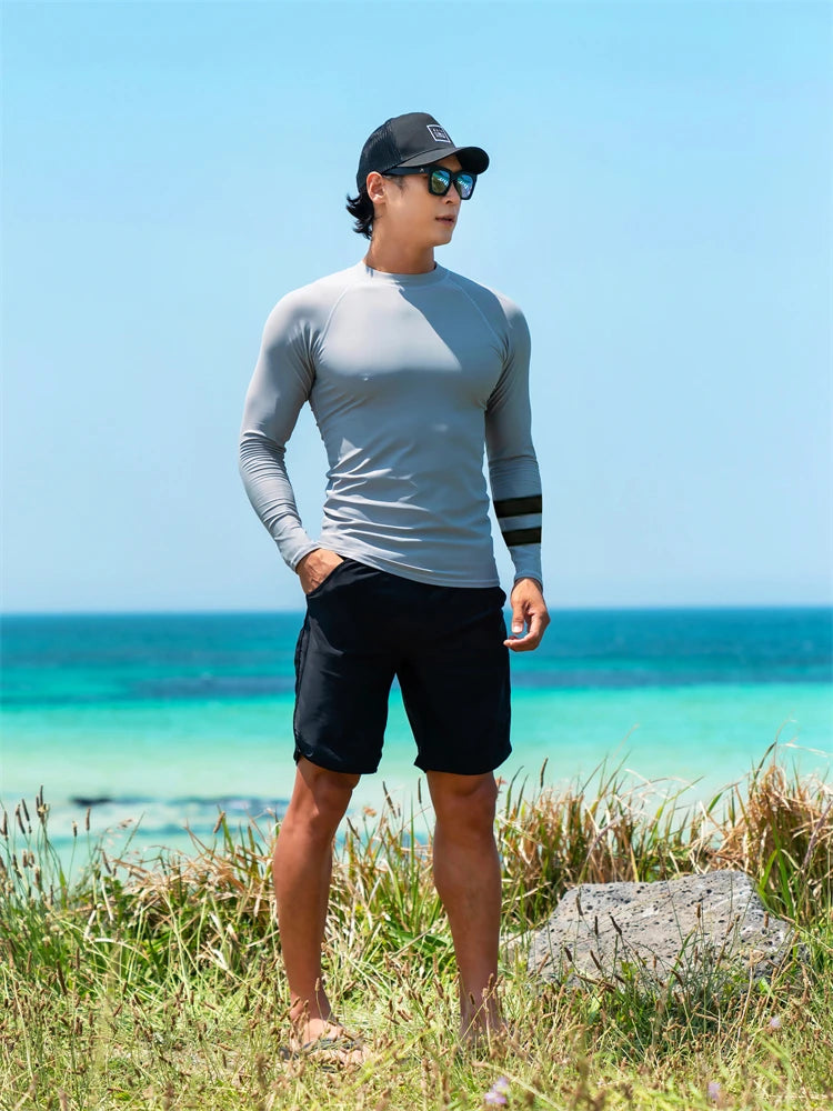 SAILBEE Men UV Protect Swimwear Long Sleeve Swimsuit Mens Rashguard Surfing Rash Guard Surf Shirt For Swimming Sail Drop Ship